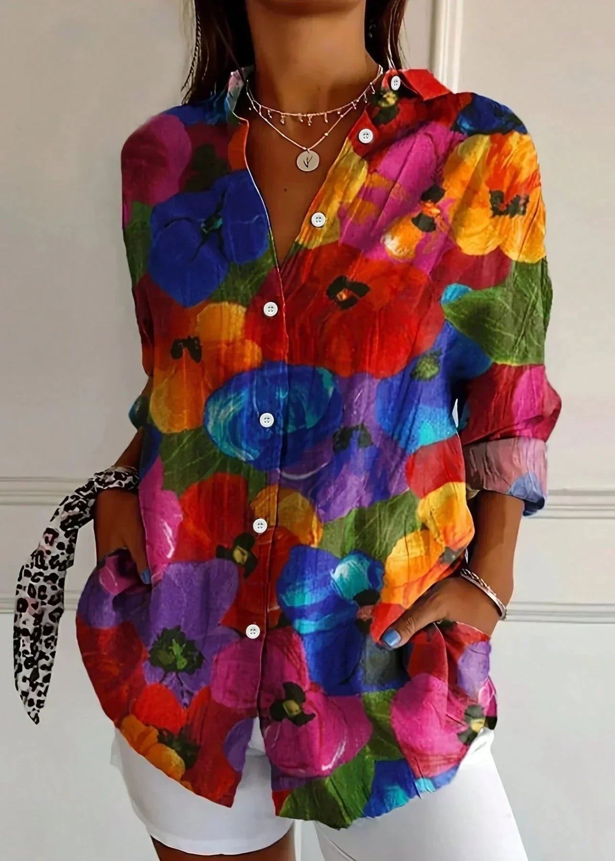 Γυναικεία φαρδιά μπλούζα με πολύχρωμο floral print