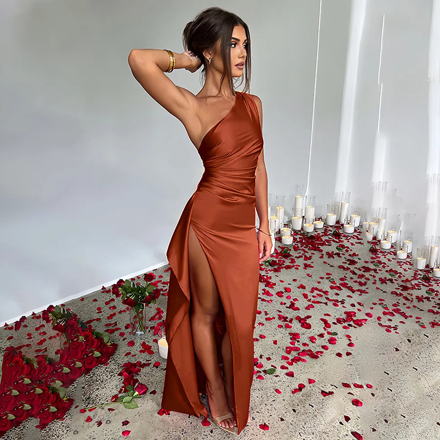 Lily - One Shoulder Satin Dress