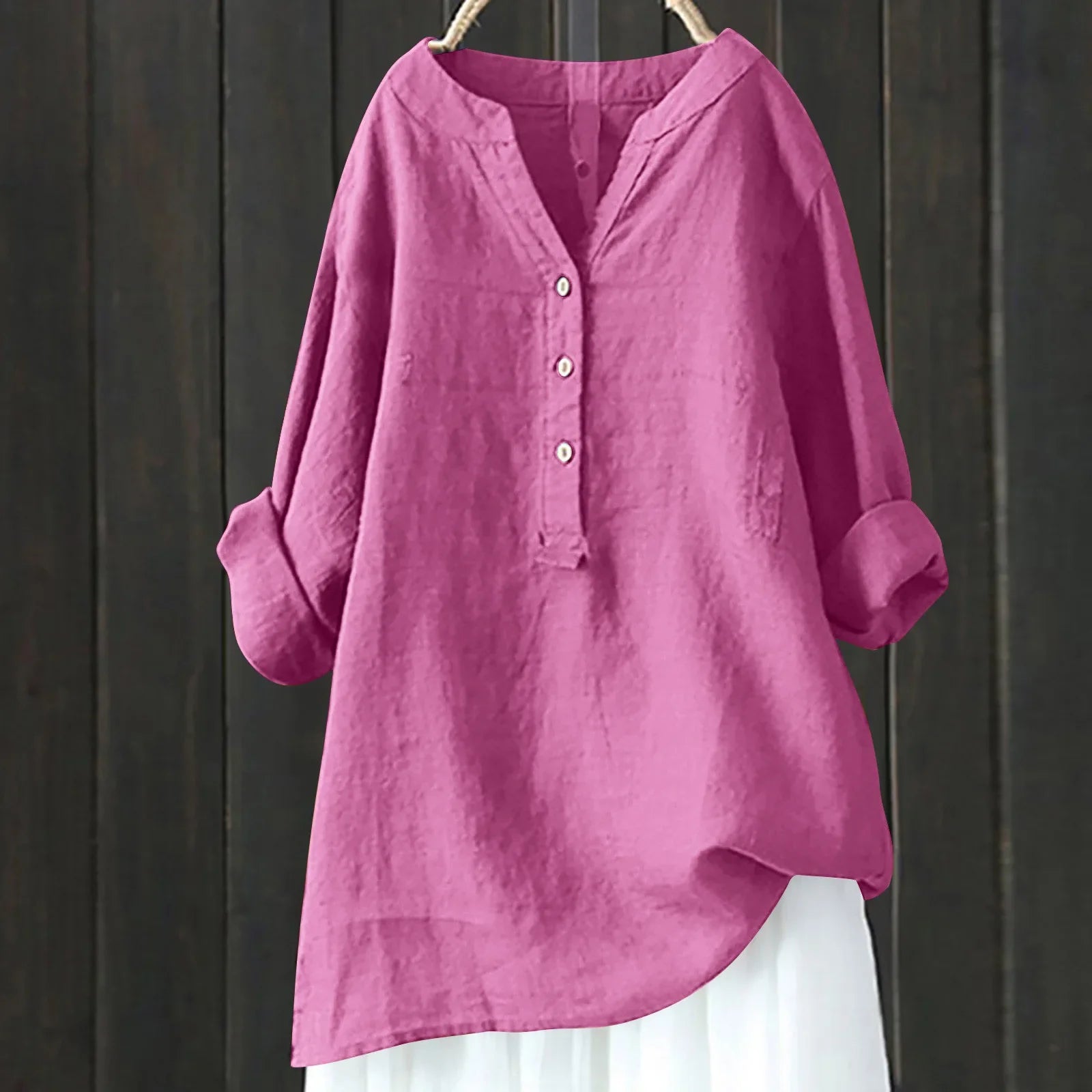 Blouse décontractée pour femme à col en V avec boutons