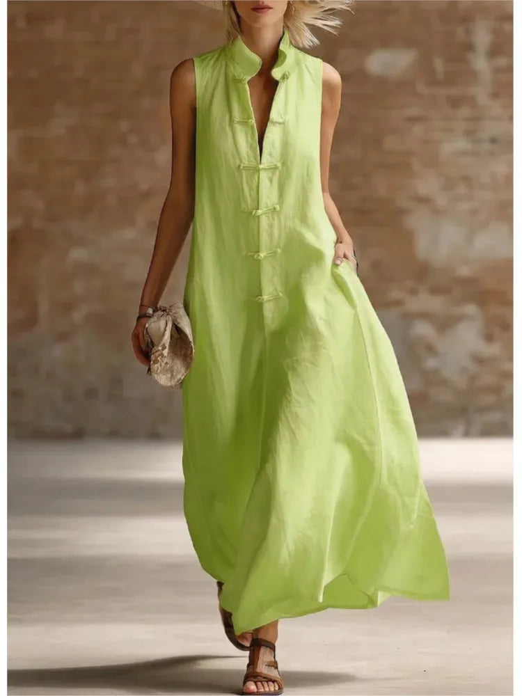 Robe chemise maxi sans manches pour femme