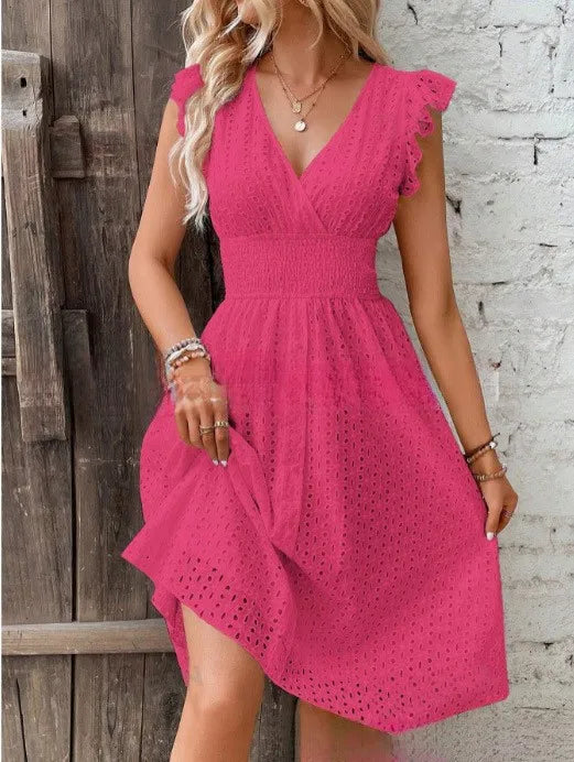 Women's V-Neck Eyelet Summer Dress