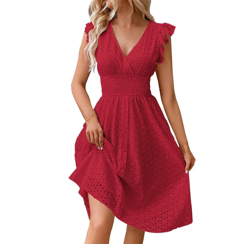 Women's V-Neck Eyelet Summer Dress