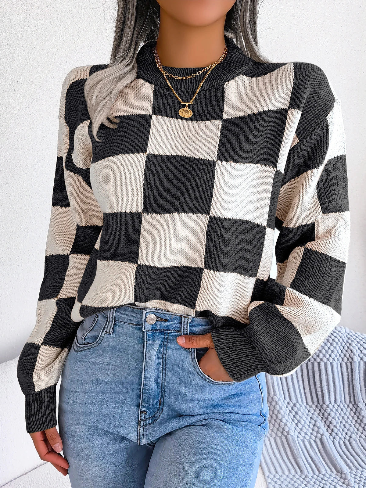 Violet - Checkered Knit Sweater