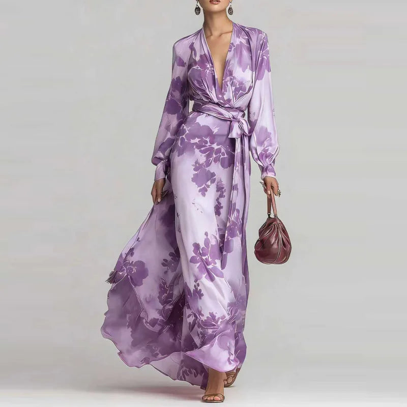 Robe maxi bohème pour femme avec décolleté plongeant en V