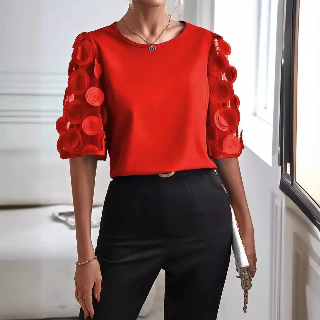 Blouse transparente à manches bouffantes pour femmes