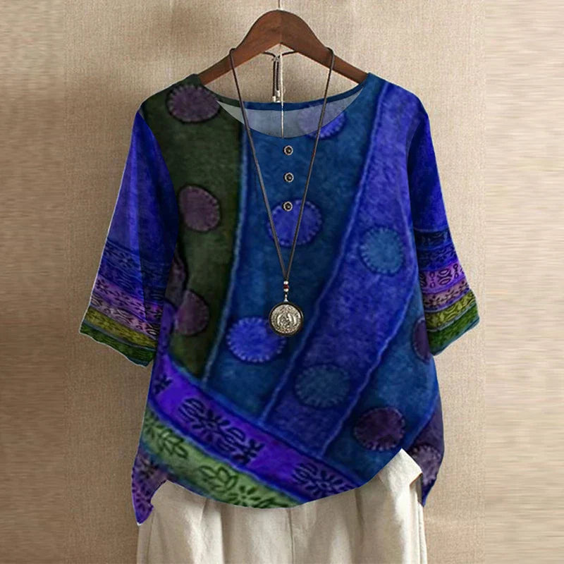 Blouse ample à imprimé floral vintage pour femme