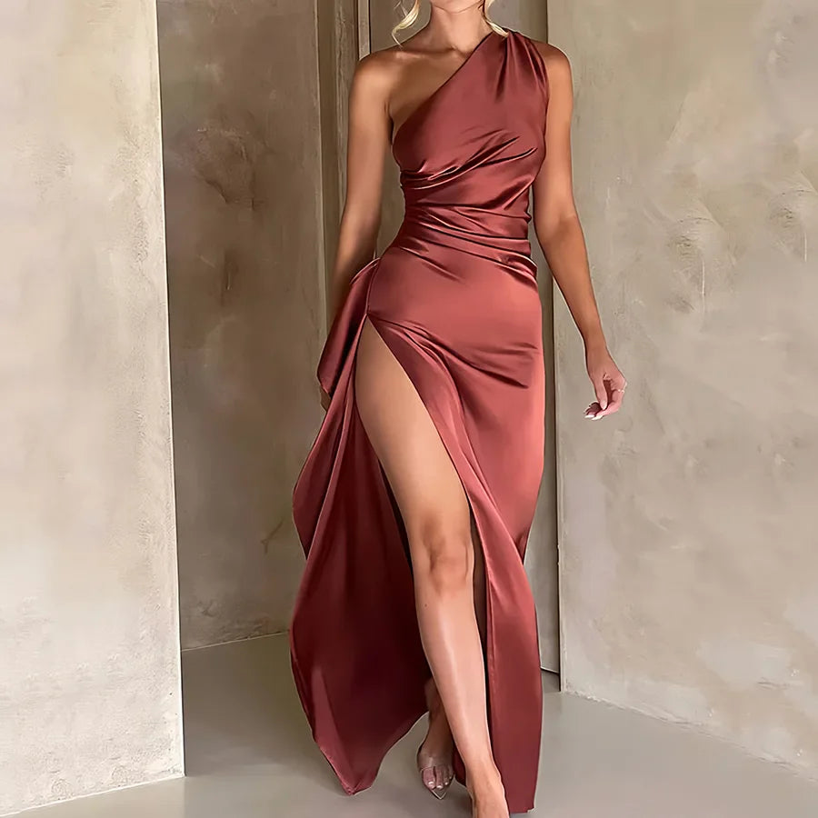 Lily - One Shoulder Satin Dress