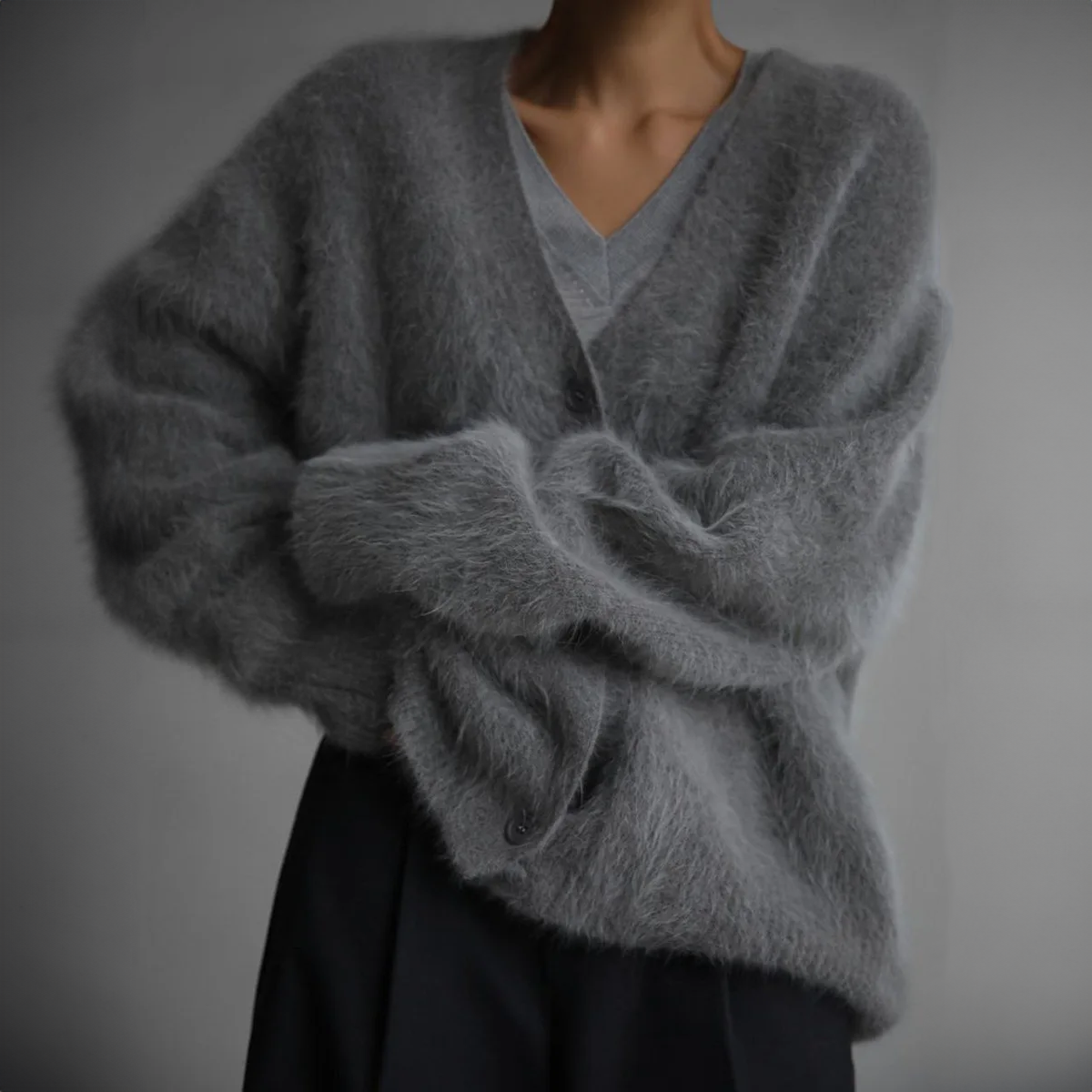 Cárdigan de punto extragrande con cuello en V para mujer