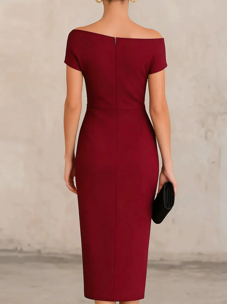Robe midi plissée pour femme avec fente latérale