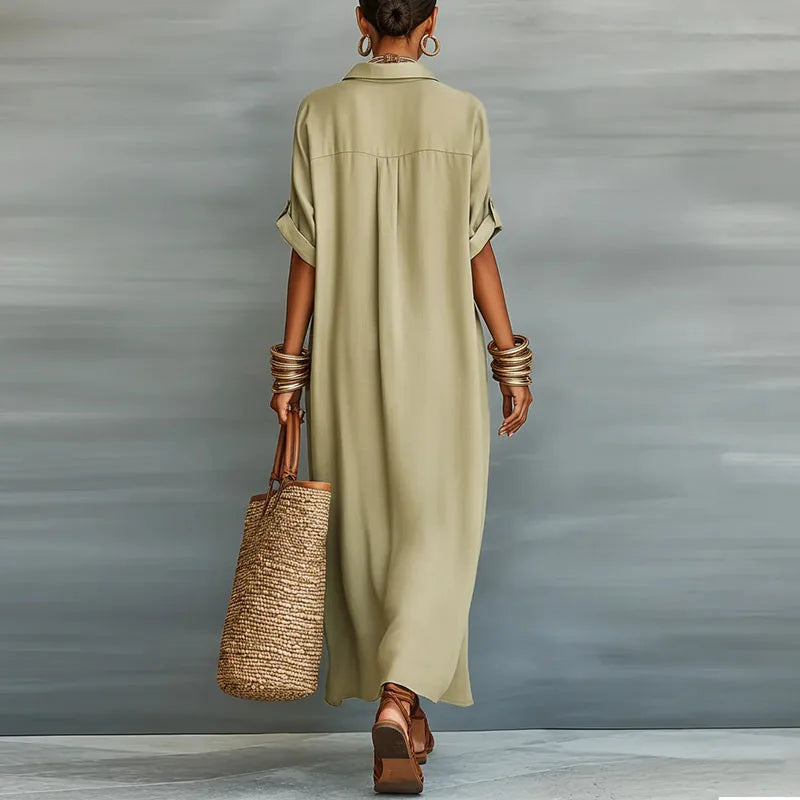Γυναικείο Μάξι Φόρεμα Πουκάμισο Boho με Αντίθετο Σχέδιο
