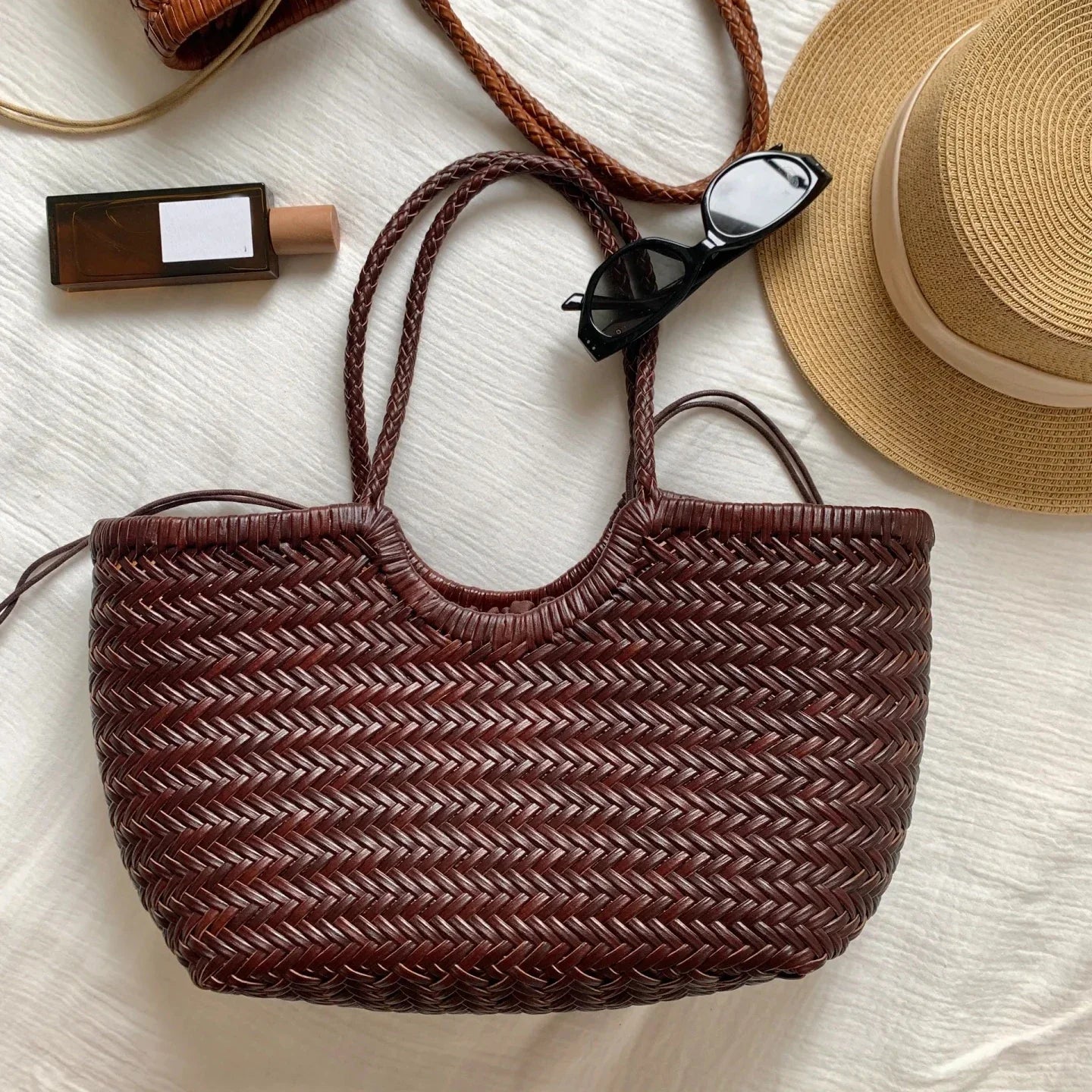 Kathy - Leather Woven Tote Bag