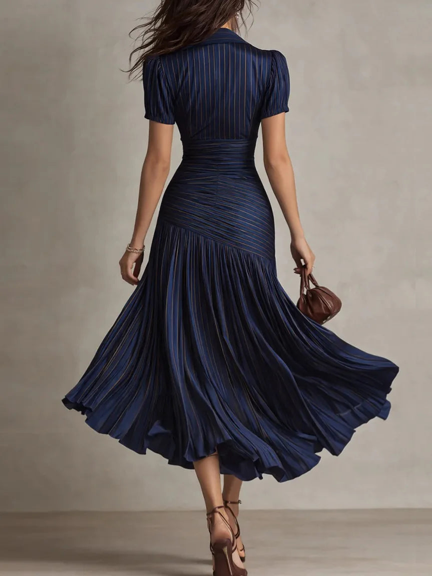 Robe midi plissée élégante pour femme à taille haute