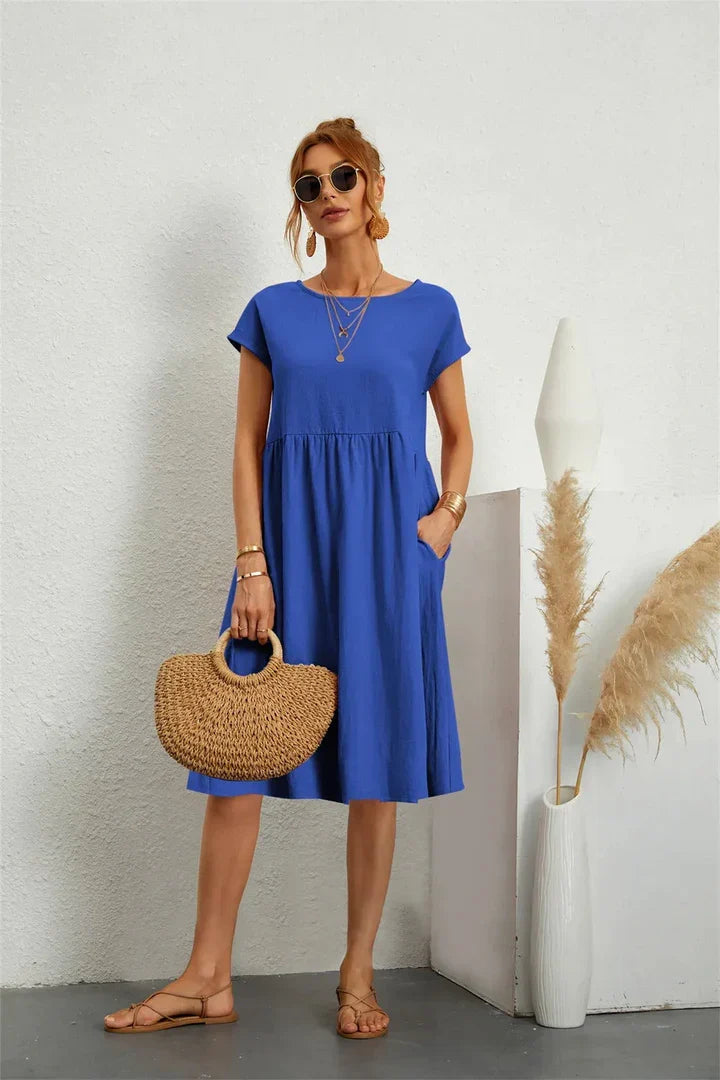 Robe midi décontractée pour femme à manches courtes