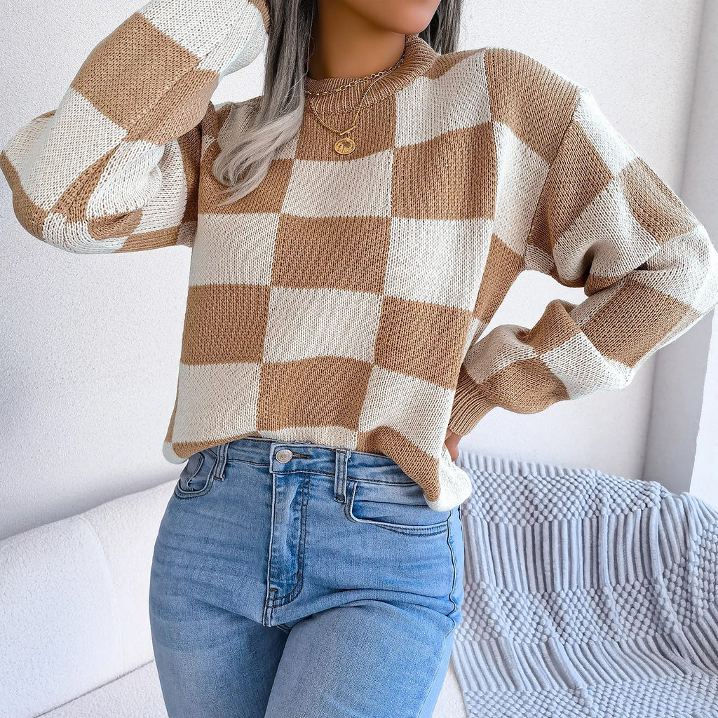 Violet - Checkered Knit Sweater
