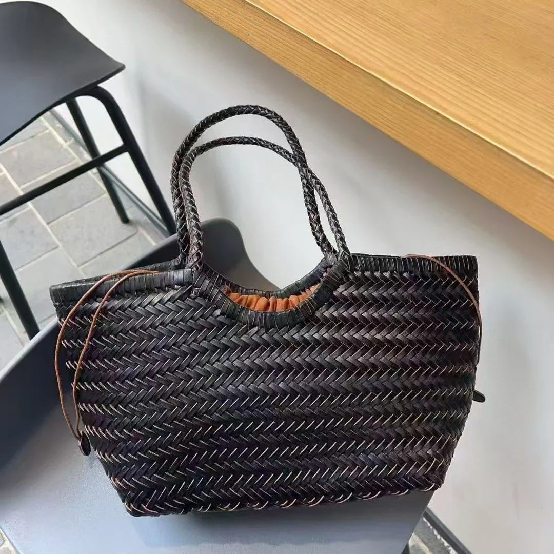 Kathy - Leather Woven Tote Bag