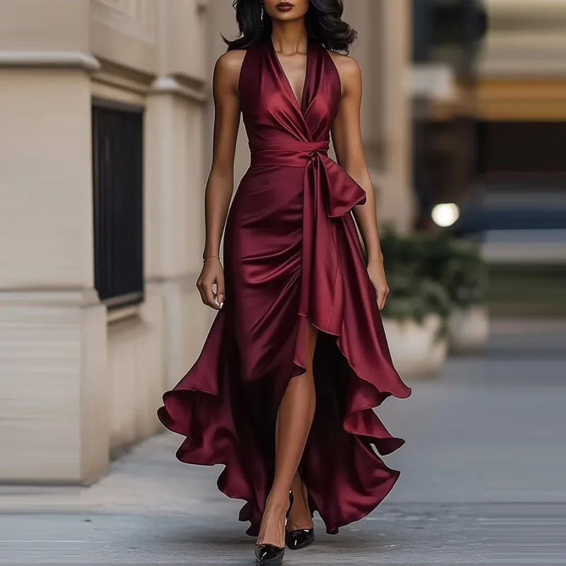 Robe maxi asymétrique pour femme à épaules dénudées