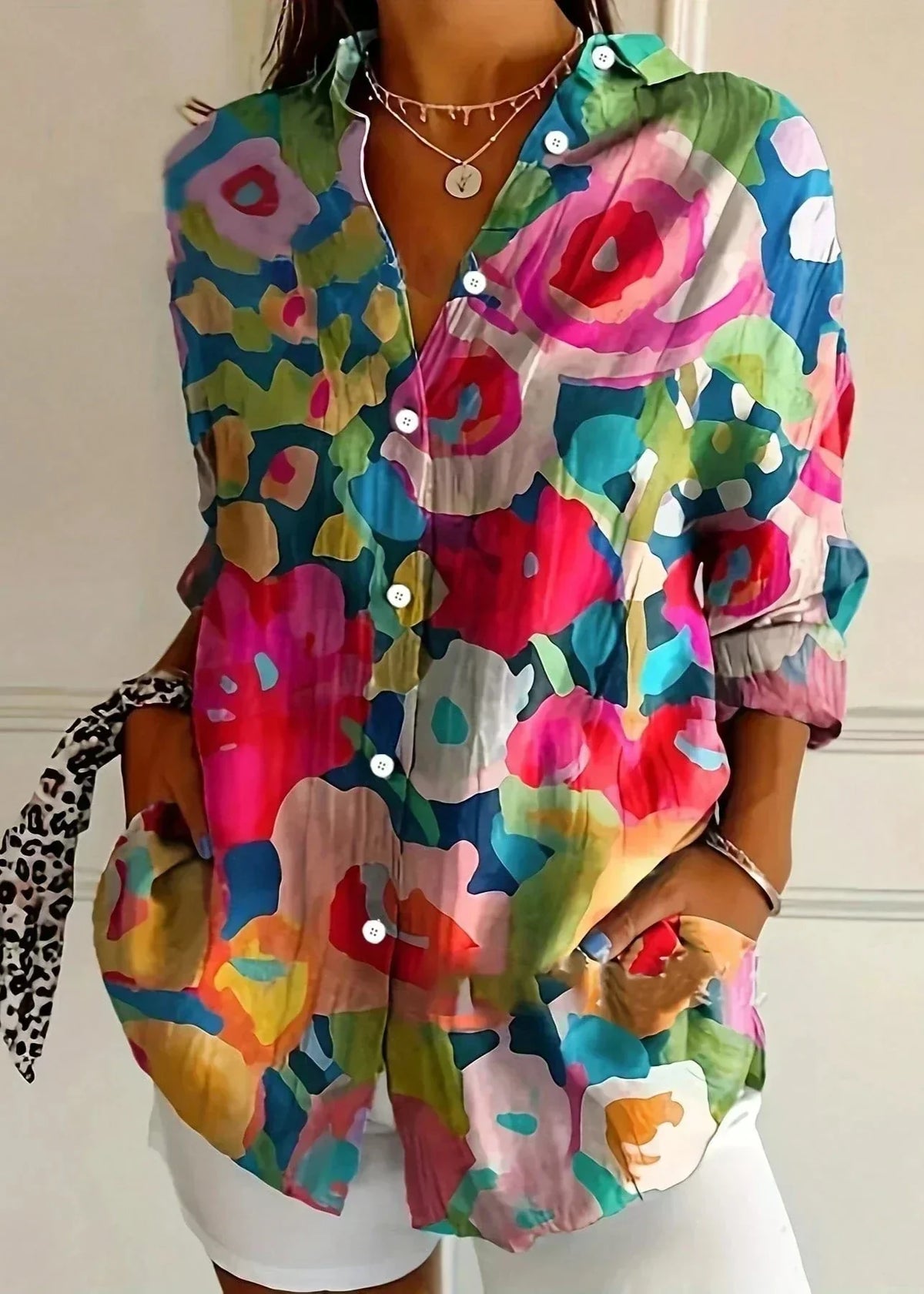 Γυναικεία φαρδιά μπλούζα με πολύχρωμο floral print