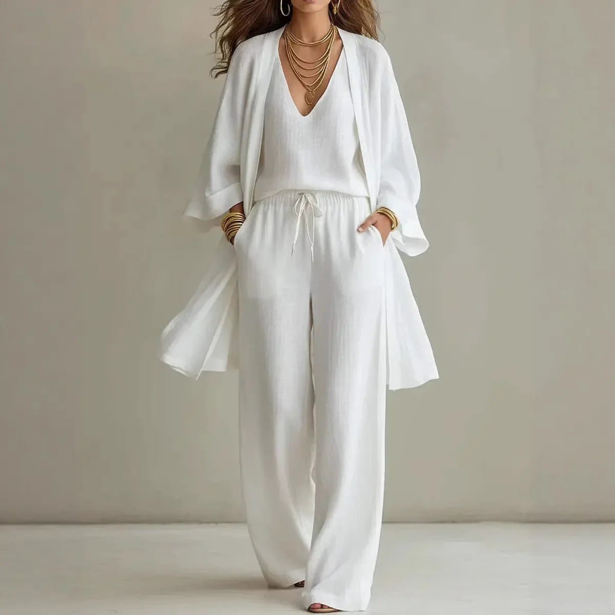 Women's Relaxed Wide-Leg Three-Piece Lounge Set