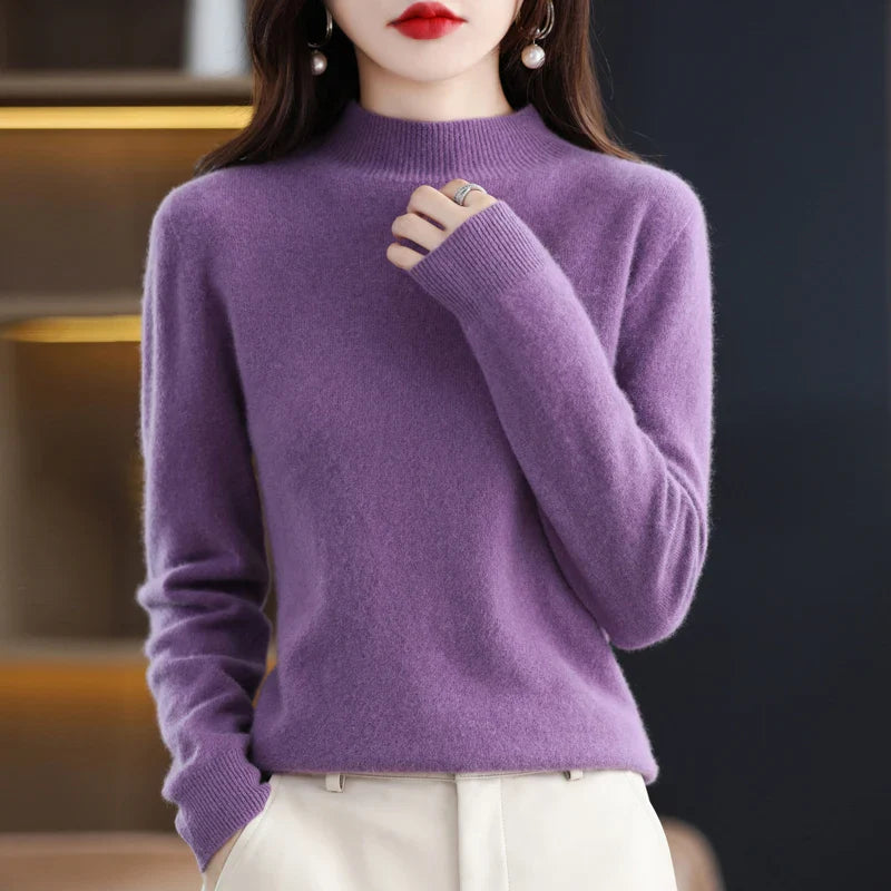 Suéter de punto suave de cuello alto para mujer