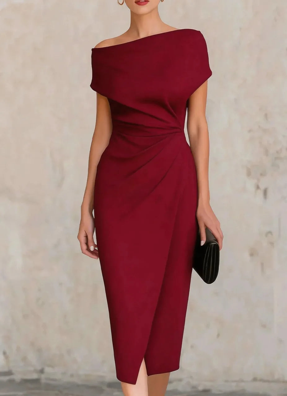 Robe midi plissée pour femme avec fente latérale