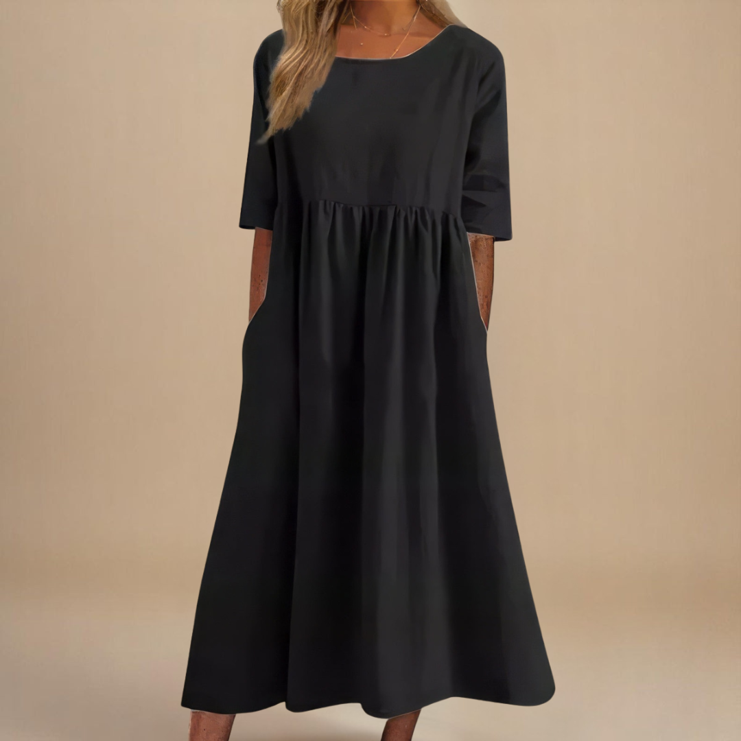 Robe midi à taille froncée et manches mi-longues pour femme