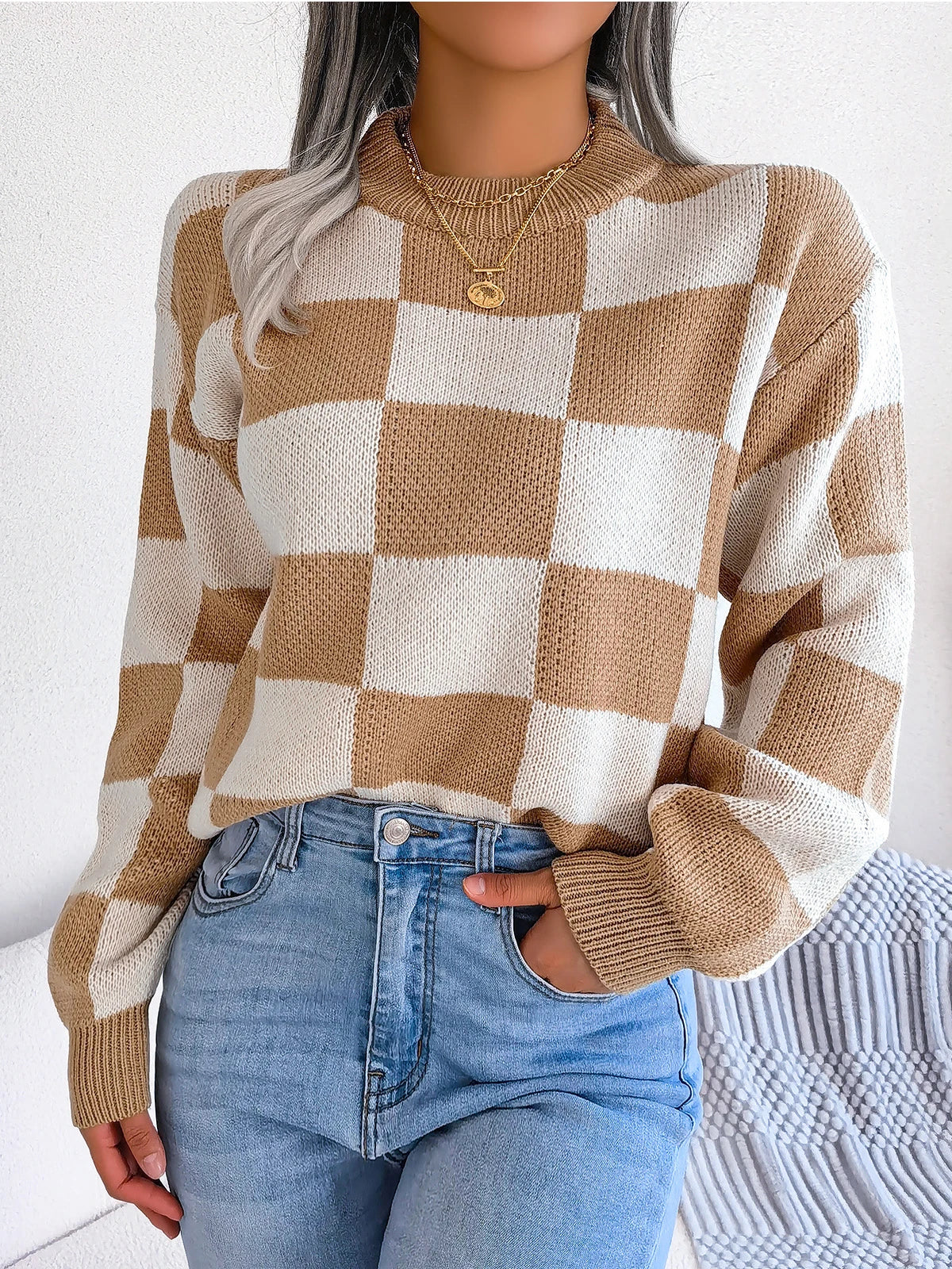 Violet - Checkered Knit Sweater