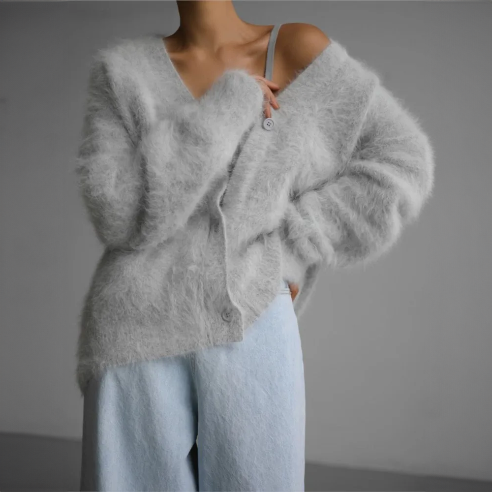 Cárdigan de punto extragrande con cuello en V para mujer