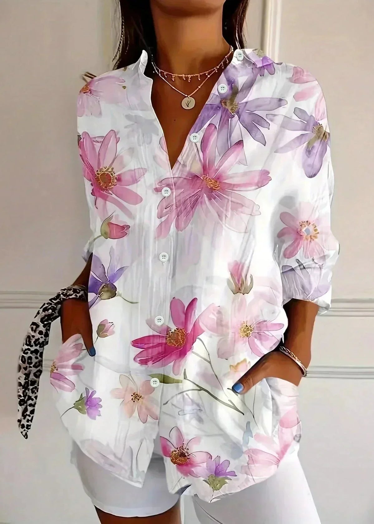 Γυναικεία φαρδιά μπλούζα με πολύχρωμο floral print
