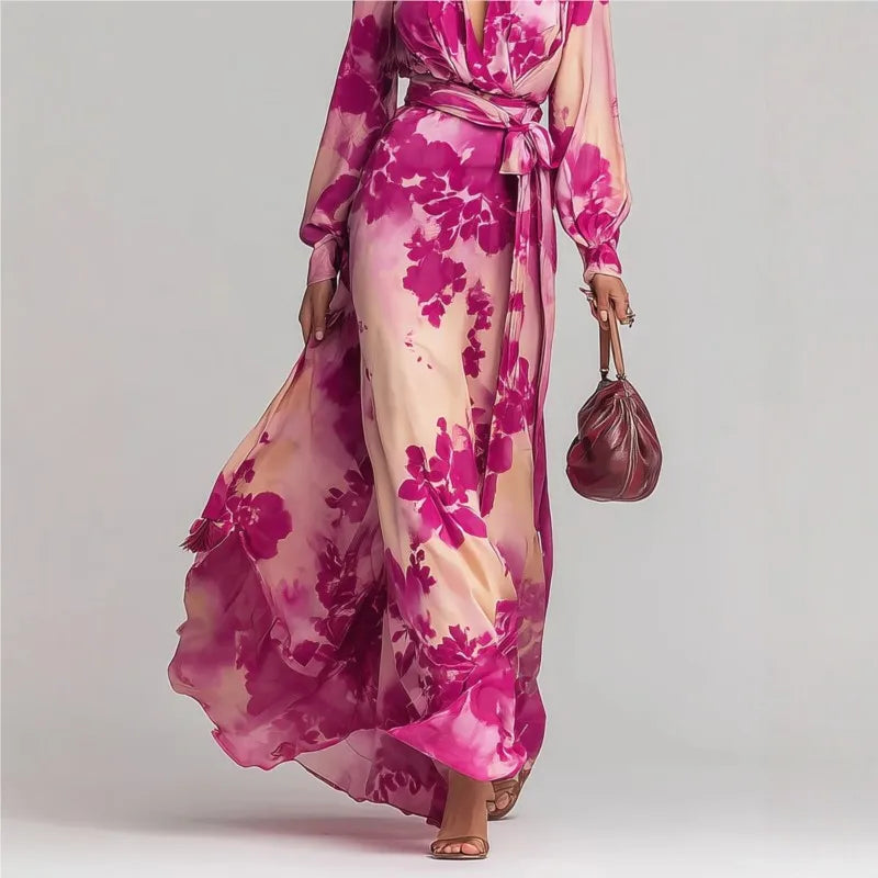 Robe maxi bohème pour femme avec décolleté plongeant en V