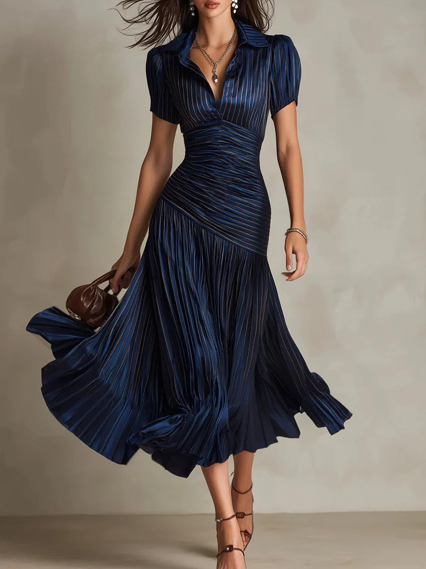 Robe midi plissée élégante pour femme à taille haute