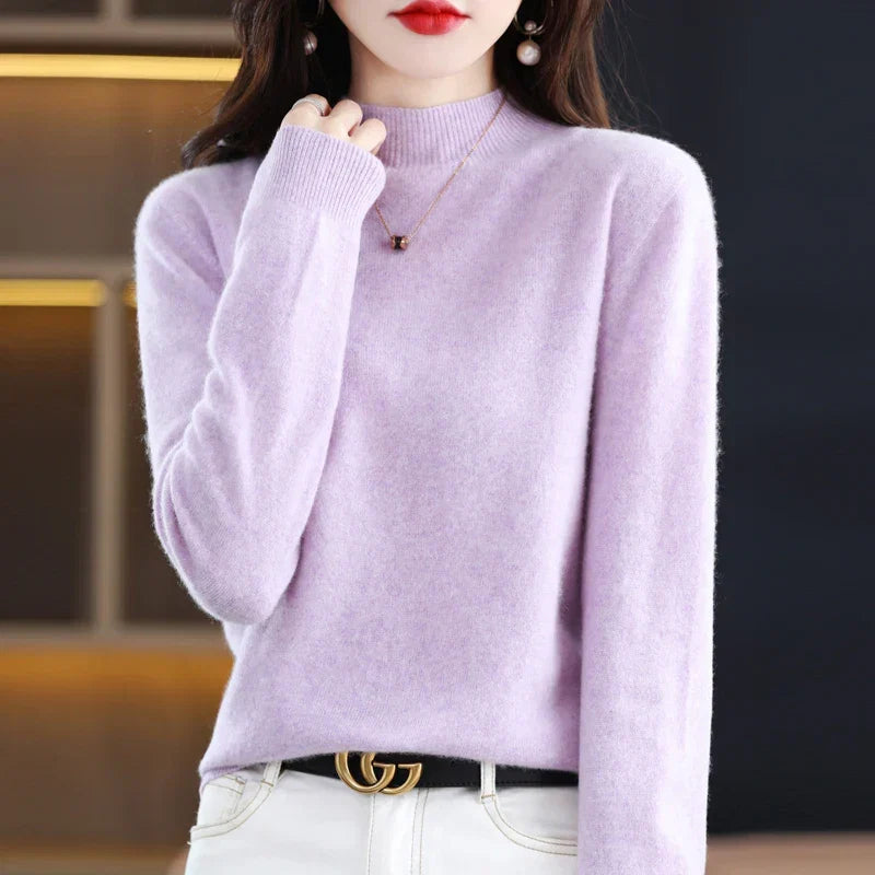 Suéter de punto suave de cuello alto para mujer