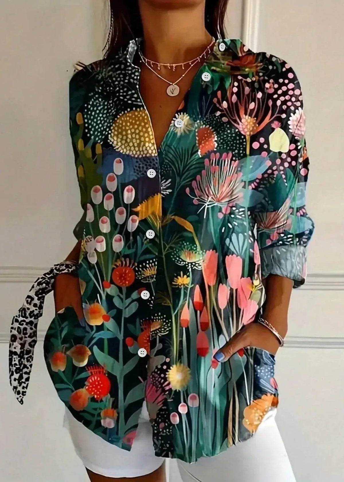 Γυναικεία φαρδιά μπλούζα με πολύχρωμο floral print