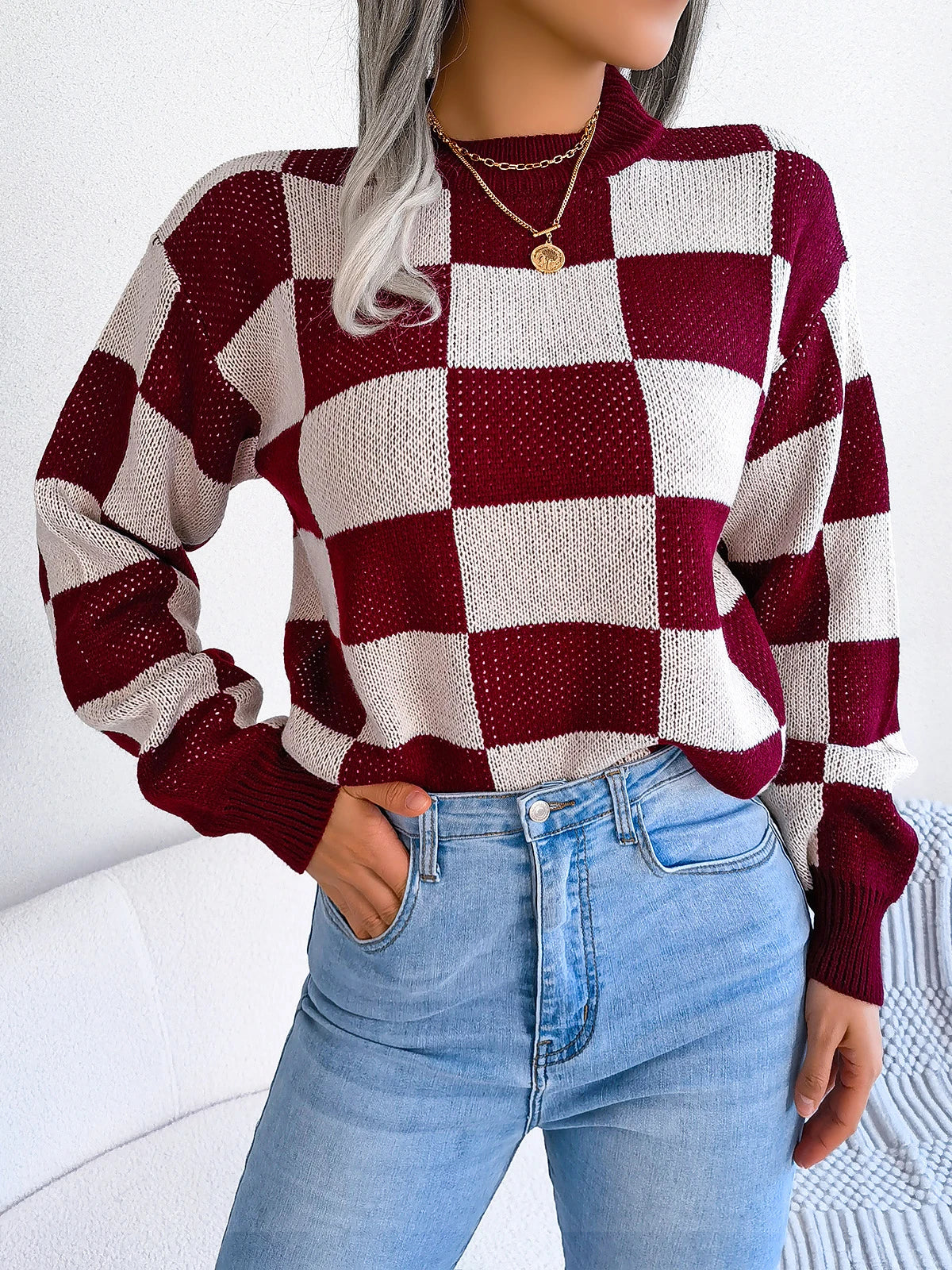 Violet - Checkered Knit Sweater
