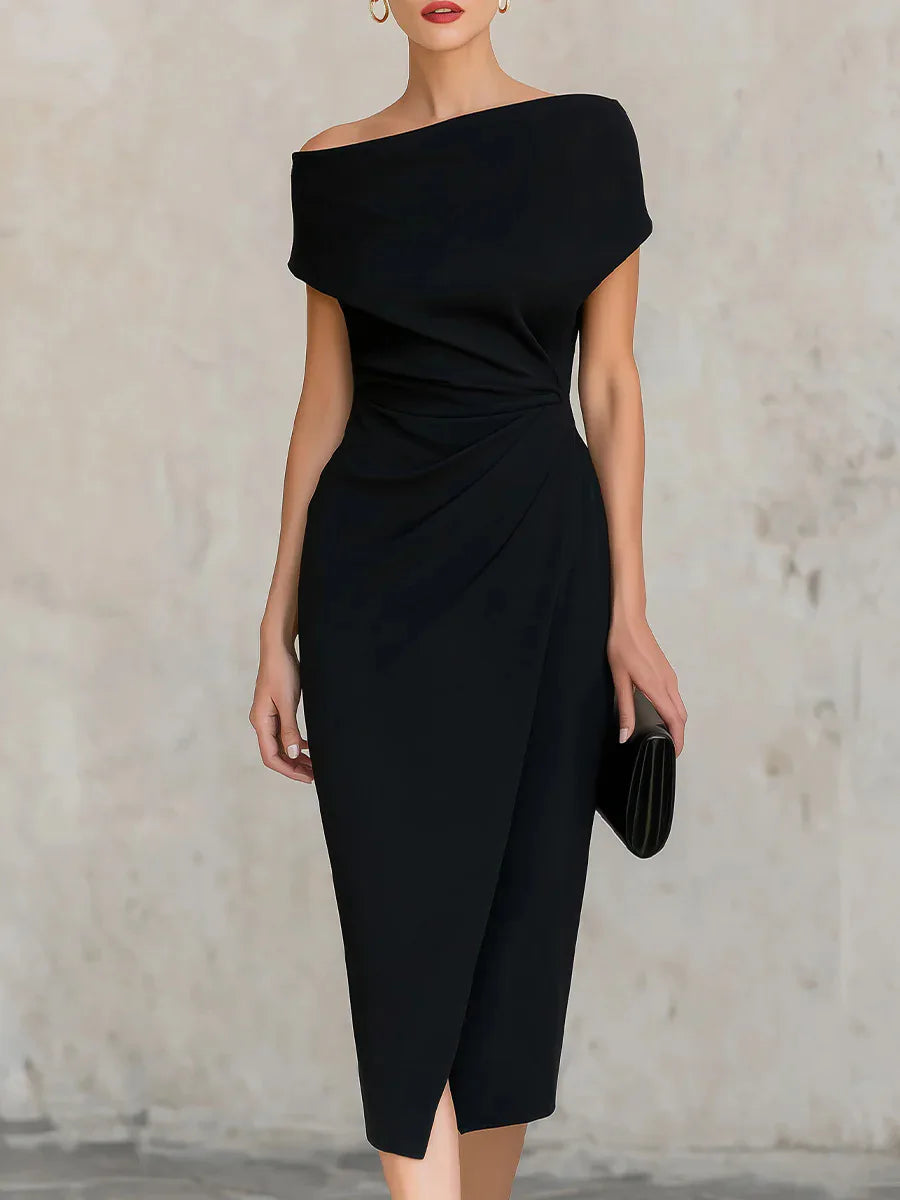 Robe midi plissée pour femme avec fente latérale