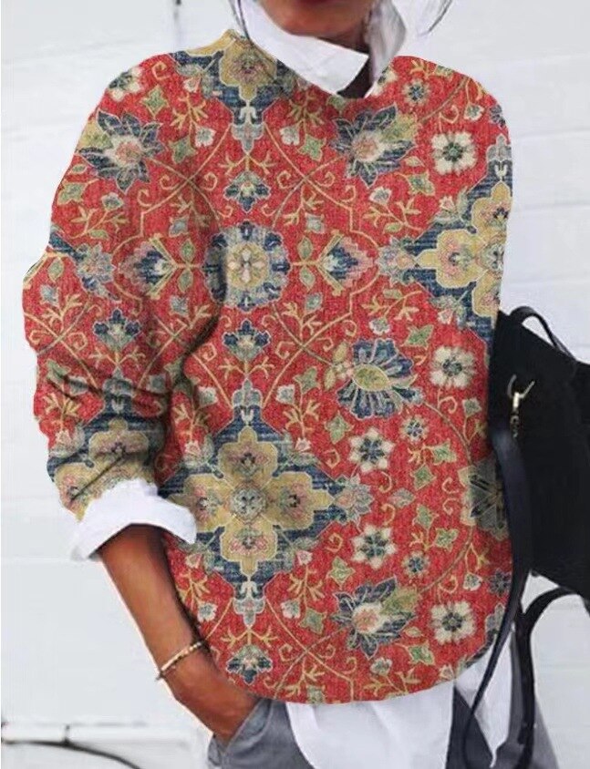 Women’s Floral Print Crew Neck Knit Sweater