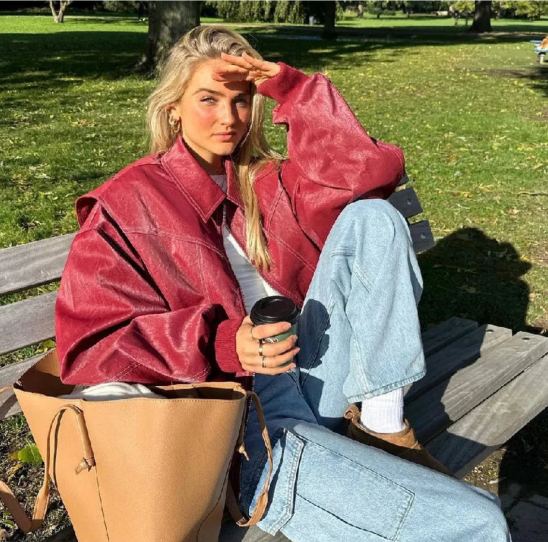 Women's Casual Zip-Up Oversized Bomber Jacket