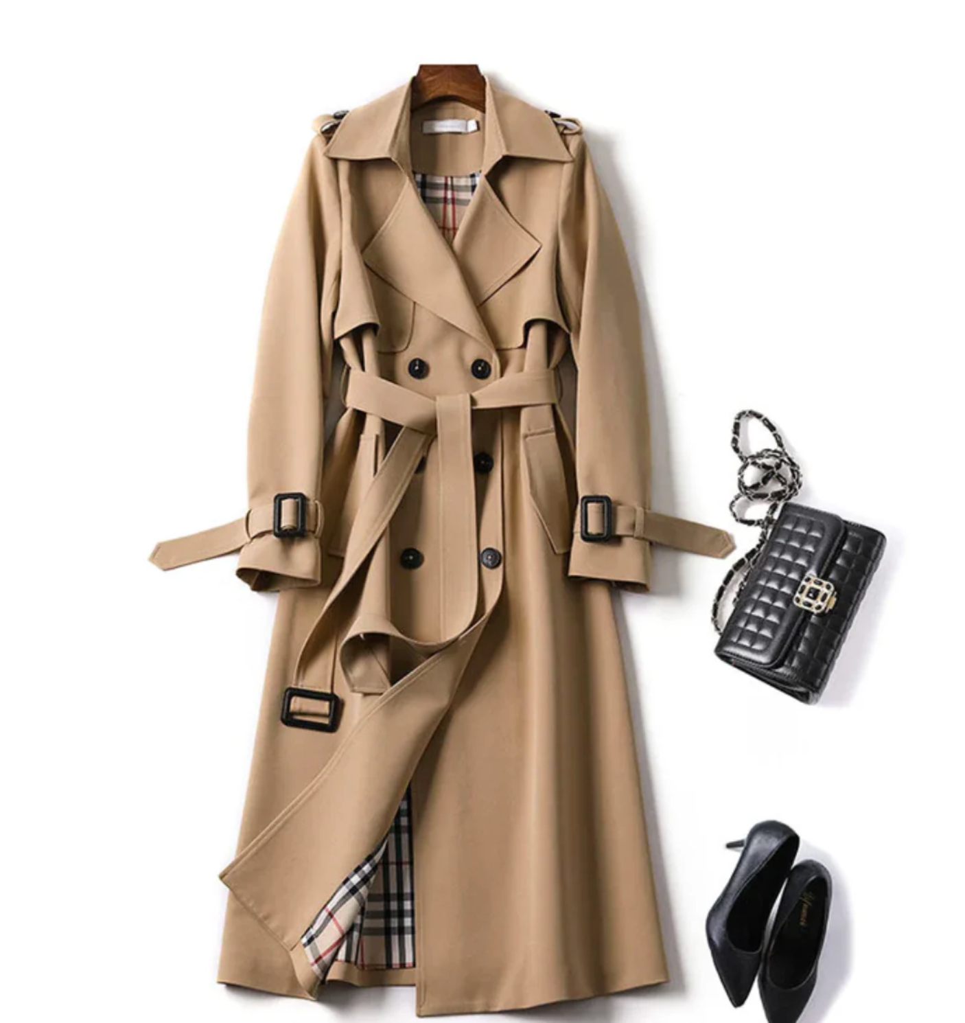 Trench-coat croisé pour femme avec ceinture