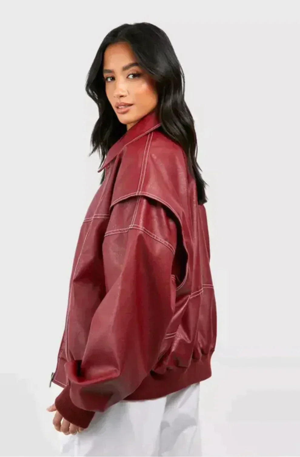 Women's Red Oversized Bomber Jacket