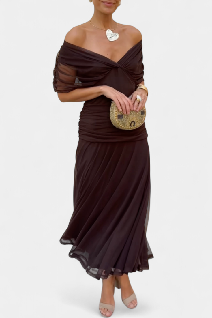 Women's Maxi Dress with V-Neck and Ruched Waist