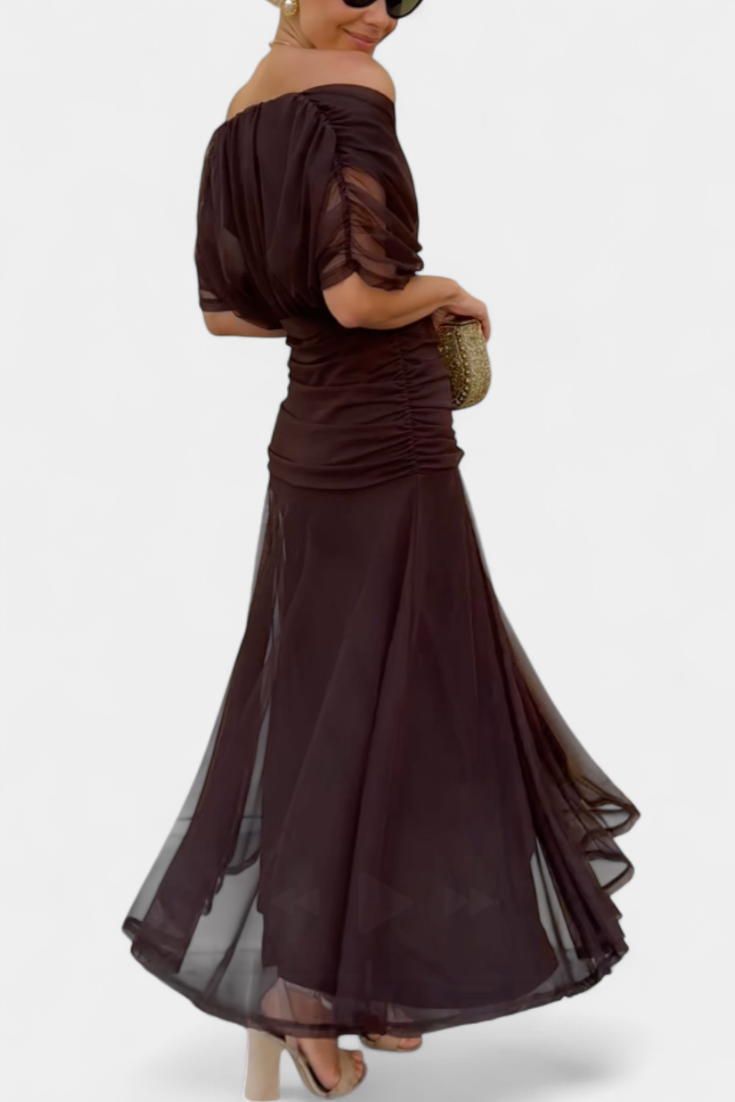Women's Maxi Dress with V-Neck and Ruched Waist