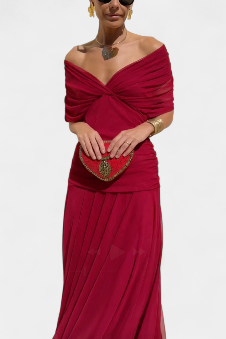 Women's Elegant Off-Shoulder Chiffon Maxi Dress