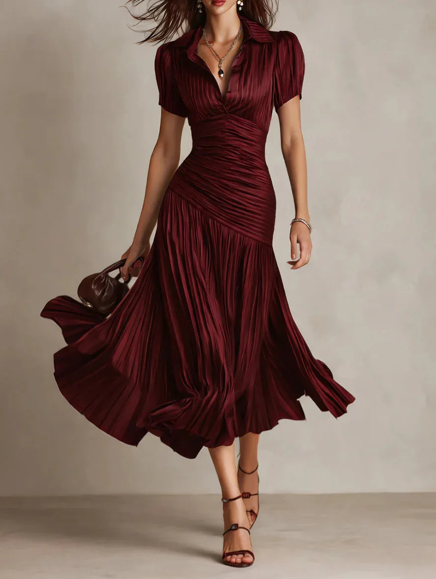 Robe midi plissée élégante pour femme à taille haute
