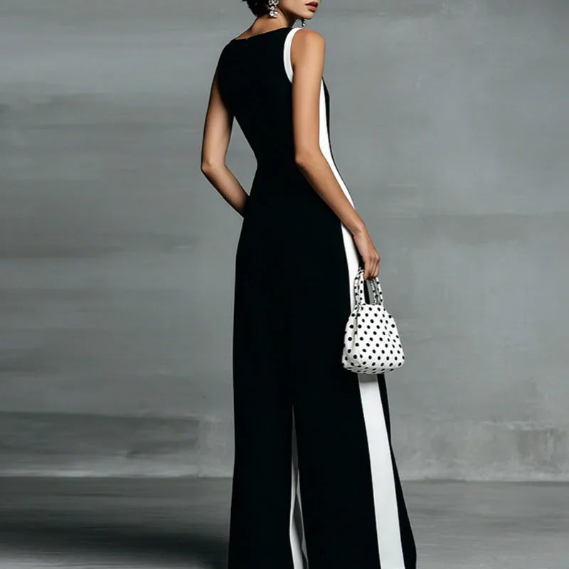 Women's Wide-Leg Jumpsuit with Deep V-Neck