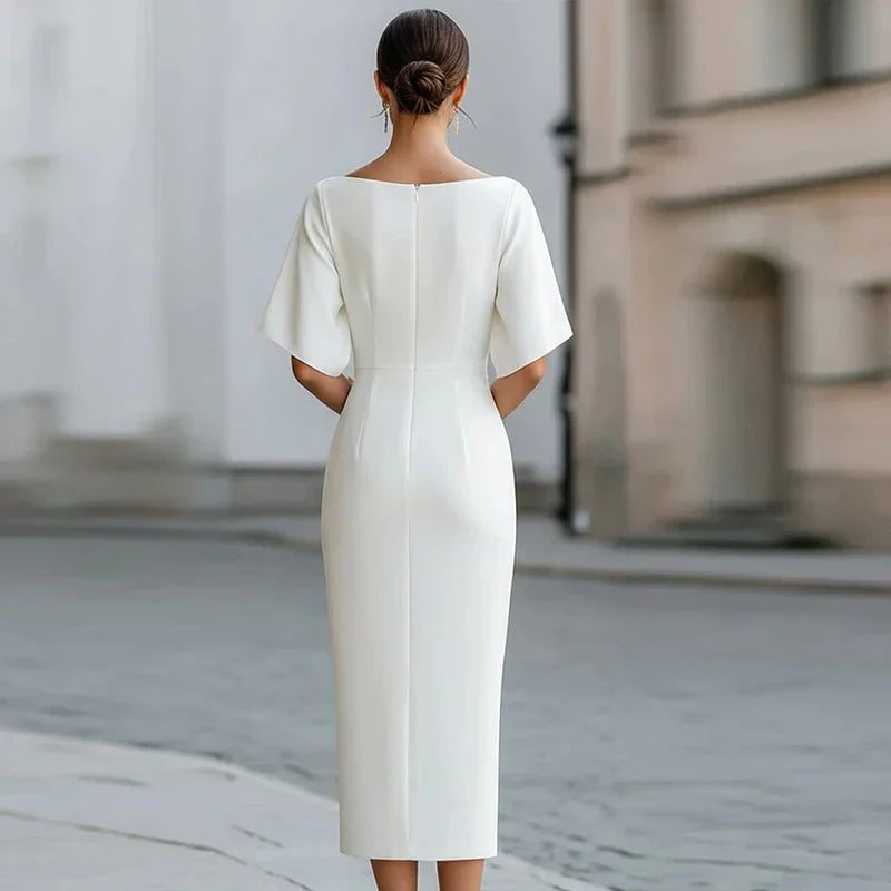 Robe midi élégante pour femme à encolure bateau