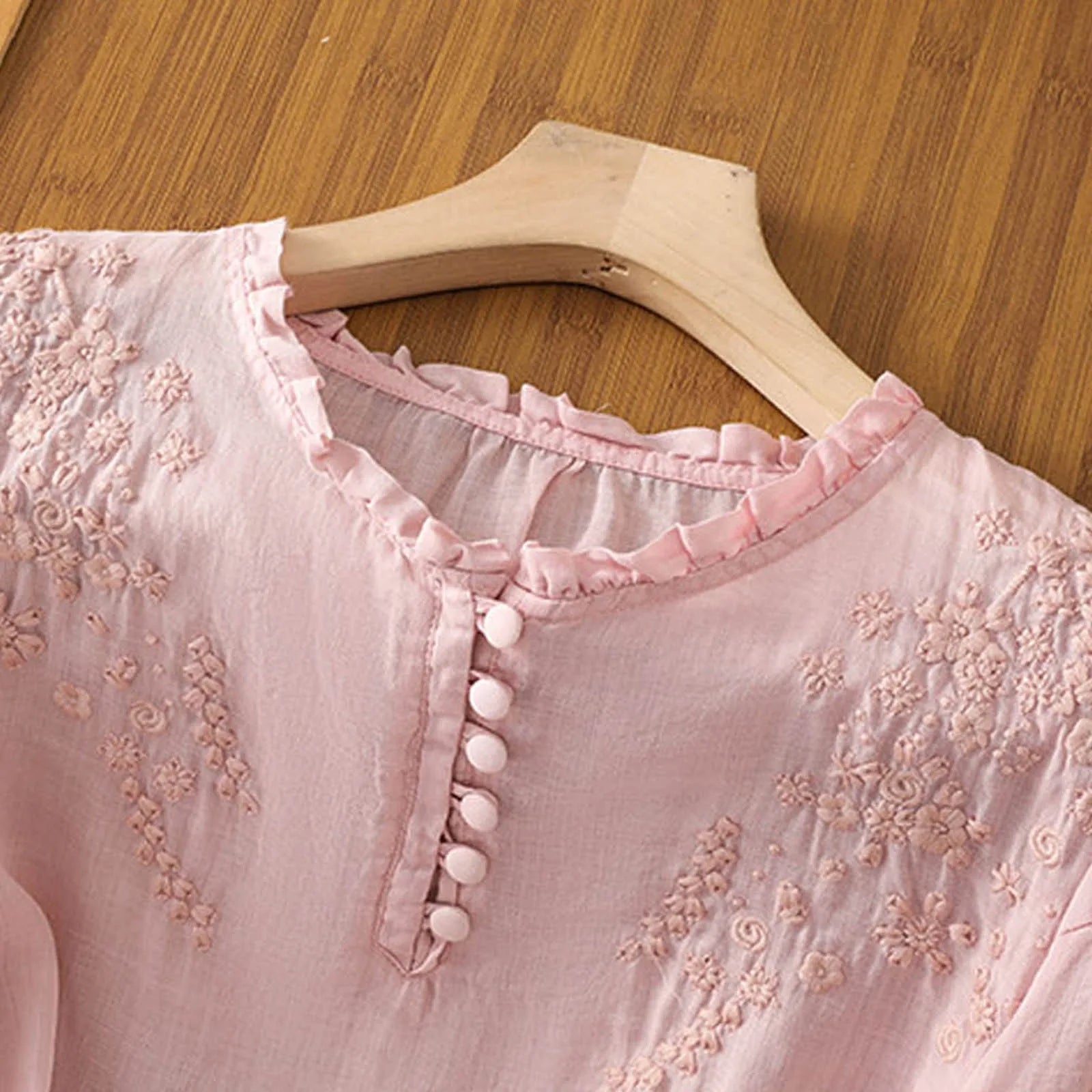 Embroidered Short Sleeve Blouse with Relaxed Fit