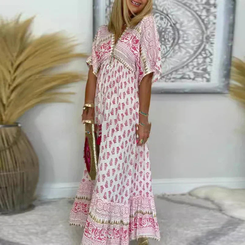 Women’s Boho Summer Printed Flowy Maxi Dress