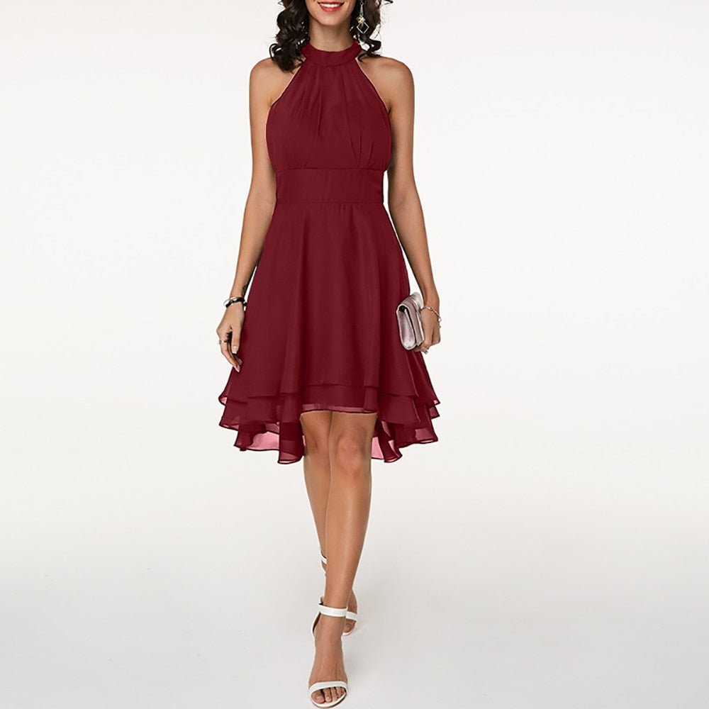 Robe courte dos nu pour femme avec ourlet à volants