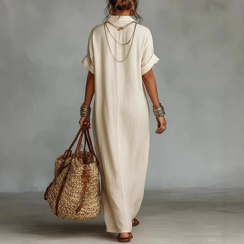 Robe maxi bohème imprimée pour femme avec décolleté plongeant en V
