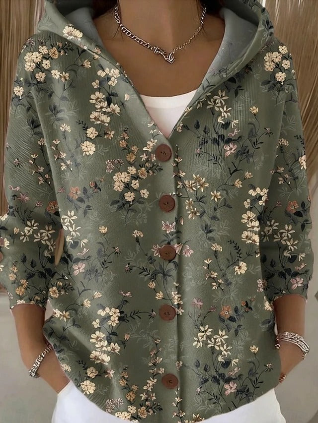 Cardigan con cappuccio e bottoni da donna