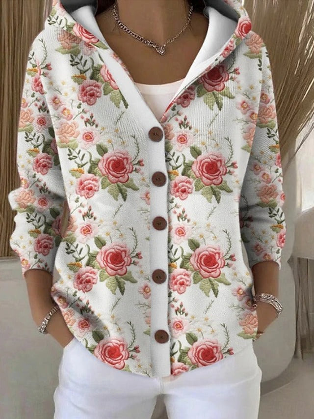 Cardigan con cappuccio e bottoni da donna